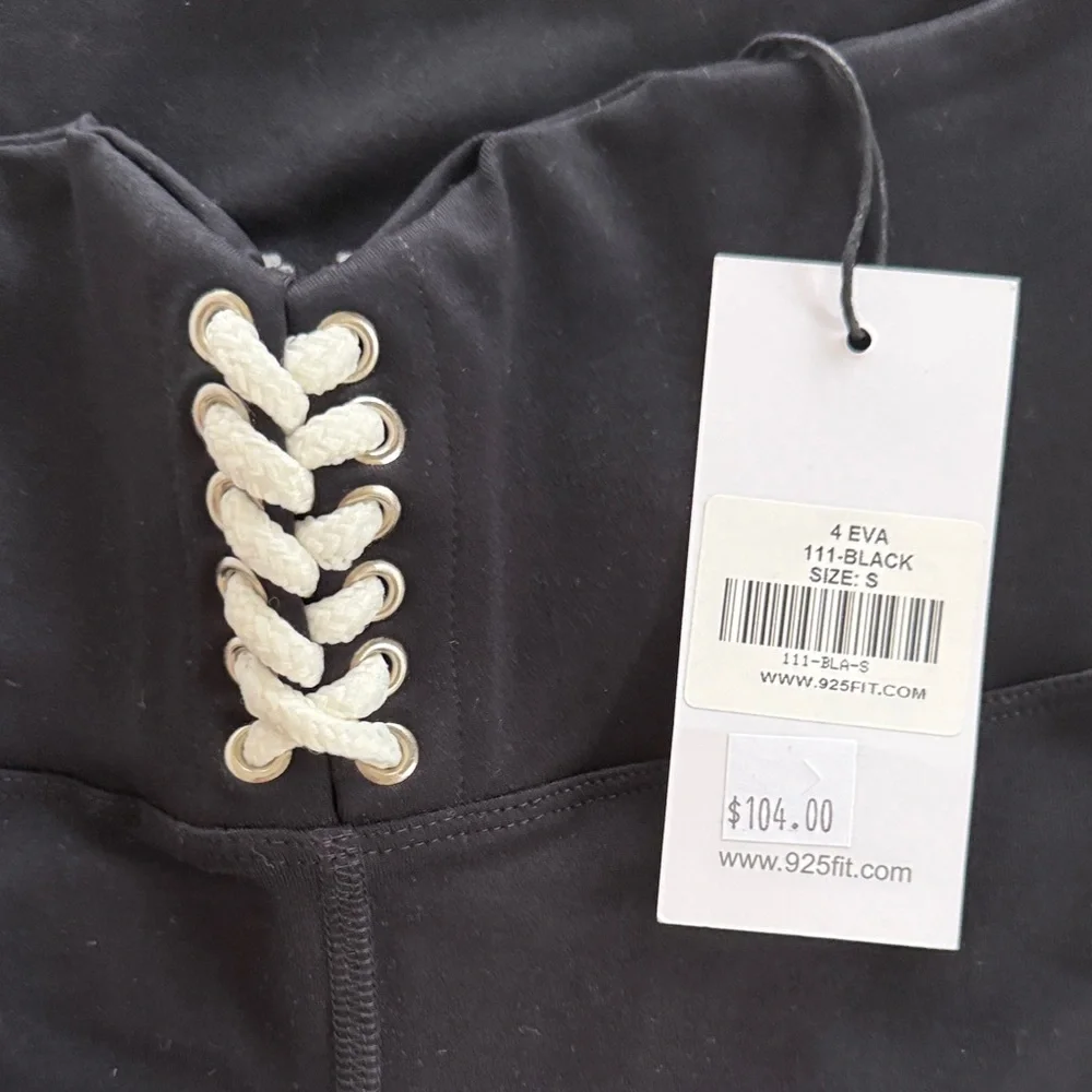 925fit Eva Leggings w/Lace Accent sz S adult black NWT